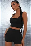 Kadın Siyah Şortlu Crop Top Gecelik Takım – Modern, Konforlu Ve Günlük Kombinlere Uygun