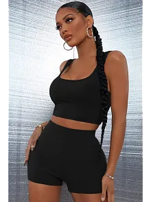 Kadın Siyah Şortlu Crop Top Gecelik Takım – Modern, Konforlu Ve Günlük Kombinlere Uygun