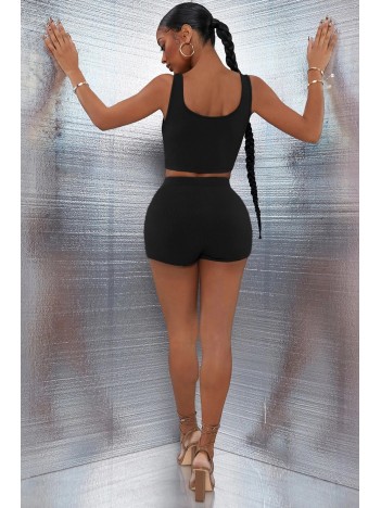 Kadın Siyah Şortlu Crop Top Gecelik Takım – Modern, Konforlu Ve Günlük Kombinlere Uygun