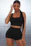 Kadın Siyah Şortlu Crop Top Gecelik Takım – Modern, Konforlu Ve Günlük Kombinlere Uygun