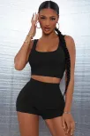 Kadın Siyah Şortlu Crop Top Gecelik Takım – Modern, Konforlu Ve Günlük Kombinlere Uygun