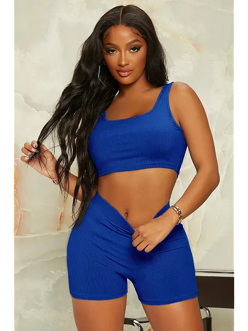 Kadın Mavi Şortlu Crop Top Gecelik Takım – Modern, Konforlu Ve Günlük Kombinlere Uygun