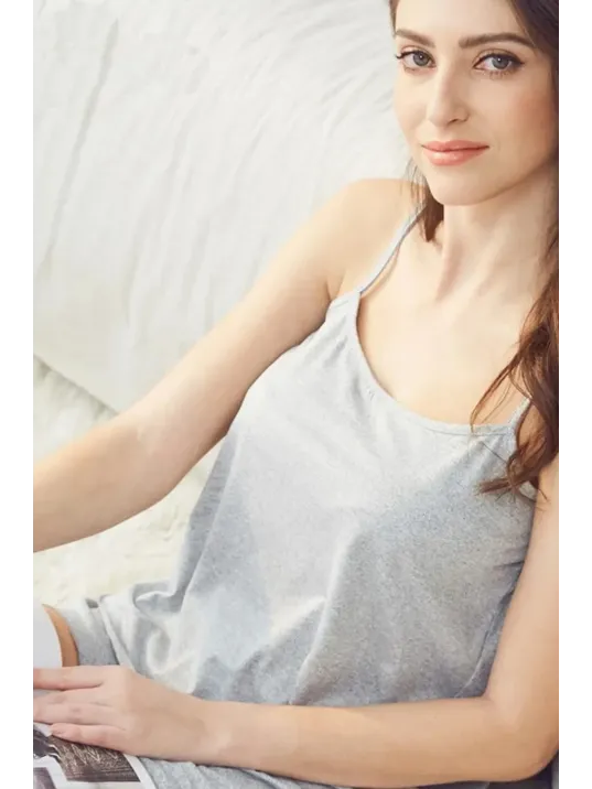 Kadın Gri Şortlu Penye Gecelik Takımı – Modern, Konforlu Ve Günlük Kombinlere Uygun