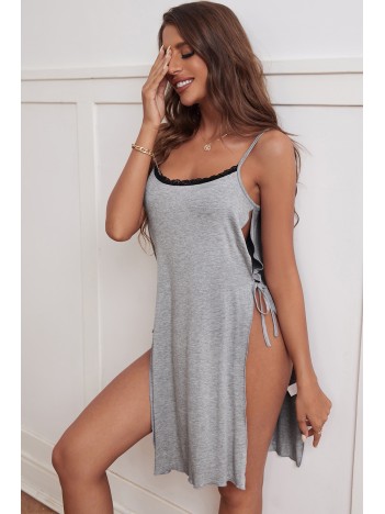 Kadın Gri Cut Out Detaylı Yırtmaçlı Sexy Gecelik – Modern Ve Şık Tasarım