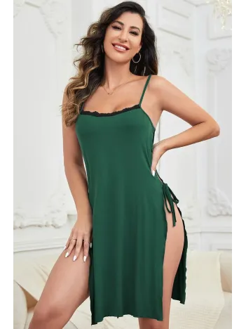 Kadın Yeşil Cut Out Detaylı Yırtmaçlı Sexy Gecelik – Modern Ve Şık Tasarım