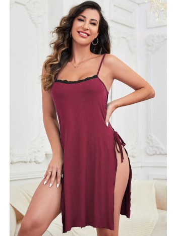 Kadın Bordo Cut Out Detaylı Yırtmaçlı Sexy Gecelik – Modern Ve Şık Tasarım