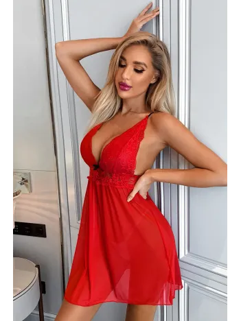 Kadın Kırmızı Dantel Detaylı Fantazi Gecelik Takım – Modern, Konforlu Ve Günlük Kombinlere Uygun