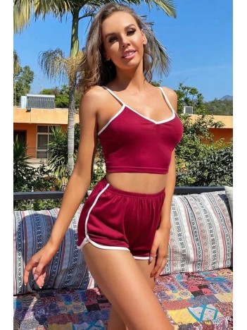 Kadın Bordo Askılı Crop Top Ve Şortlu Gecelik Takım – Modern, Konforlu Ve Günlük Kombinlere Uygun Kadın Bordo Askılı Crop Top Ve Şortlu Gecelik Takım – Modern, Konforlu Ve Günlük Kombinlere Uygun