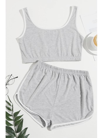 Kadın Gri Askılı Crop Top Ve Şortlu Gecelik Takım