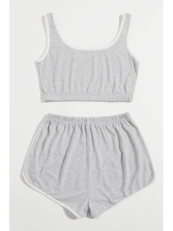 Kadın Gri Askılı Crop Top Ve Şortlu Gecelik Takım Kadın Gri Askılı Crop Top Ve Şortlu Gecelik Takım