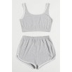 Kadın Gri Askılı Crop Top Ve Şortlu Gecelik Takım Kadın Gri Askılı Crop Top Ve Şortlu Gecelik Takım