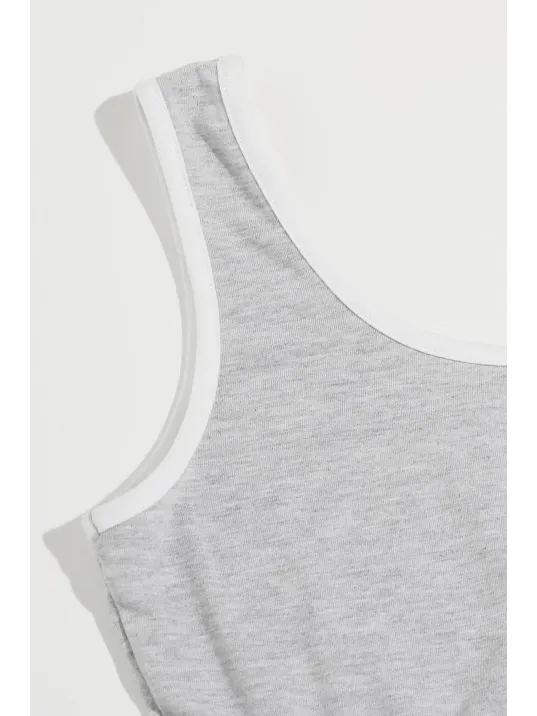 Kadın Gri Askılı Crop Top Ve Şortlu Gecelik Takım