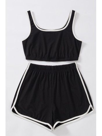 Kadın Siyah Askılı Crop Top Ve Şortlu Gecelik Takım Kadın Siyah Askılı Crop Top Ve Şortlu Gecelik Takım