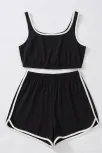 Kadın Siyah Askılı Crop Top Ve Şortlu Gecelik Takım