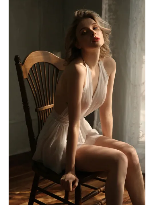 Kadın Beyaz Sırtı Açık Beli Dantelli Gecelik  Takım