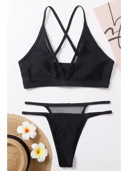 Kadın Siyah File Detaylı Özel Bikini Takımı – Modern, Konforlu Ve Günlük Kombinlere Uygun