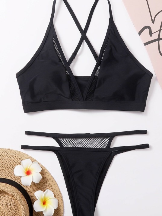 Kadın Siyah File Detaylı Özel Bikini Takımı – Modern, Konforlu Ve Günlük Kombinlere Uygun