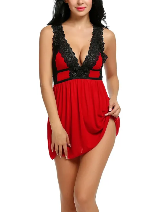 Kadın Kırmızı Dantelli Sırtı Açık Gecelik – Modern Ve Şık Tasarım