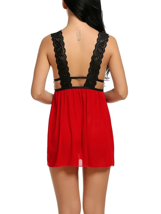 Kadın Kırmızı Dantelli Sırtı Açık Gecelik – Modern Ve Şık Tasarım