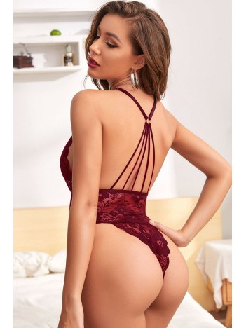 Kadın Bordo Dantel Sırtı Ip Detaylı Babydoll – Modern Ve Şık Tasarım