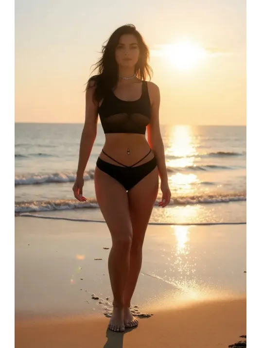 Kadın Siyah Çapraz Ip Detaylı Şık Bikini Takımı – Modern, Konforlu