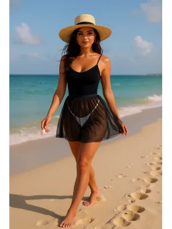 Kadın Siyah Tül Beli Lastikli Etek Görünümlü Pareo – Modern Ve Şık Tasarım Kadın Siyah Tül Beli Lastikli Etek Görünümlü Pareo – Modern Ve Şık Tasarım