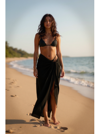 Kadın Siyah Bodrum Stili Bağlama Detaylı 150x75 Pareo – Modern Ve Şık Tasarım