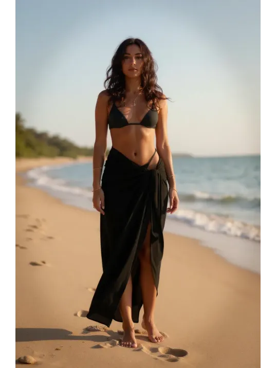 Kadın Siyah Bodrum Stili Bağlama Detaylı 150x75 Pareo – Modern Ve Şık Tasarım