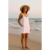 Kadın Beyaz Mini Cepli Tulum Plaj Elbisesi – Şık, Rahat ve 4 Mevsim Kullanıma Uygun