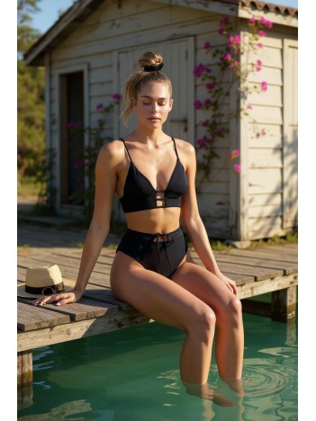 Kadın Siyah Yüksek Bel Özel Bikini Takımı – Modern, Konforlu Ve Günlük Kombinlere Uygun