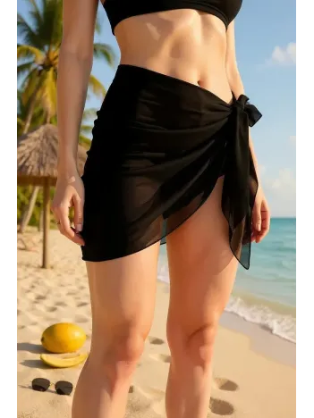 Kadın Siyah Transparan Belden Bağlamalı Pareo – Modern Ve Şık Tasarım