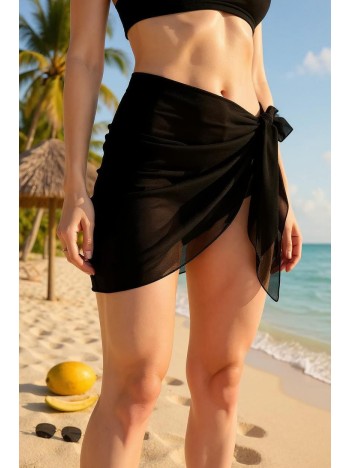 Kadın Siyah Transparan Belden Bağlamalı Pareo – Modern Ve Şık Tasarım