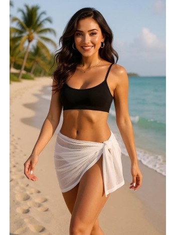 Kadın Beyaz Transparan Belden Bağlamalı Pareo – Modern Ve Şık Tasarım