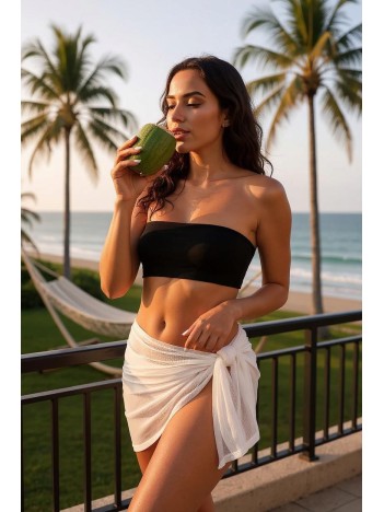 Kadın Beyaz Transparan Belden Bağlamalı Pareo – Modern Ve Şık Tasarım