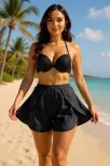 Kadın Siyah Yırtmaçlı Etek Görünümlü Şık Deniz Şortu – Modern Ve Şık Tasarım