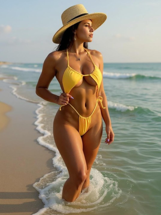 Kadın Sarı Yandan Bağlamalı Tangalı Üçgen Bikini Mayo Takımı – Modern, Konforlu ve Günlük Kombinlere Uygun