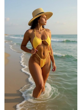 Kadın Sarı Yandan Bağlamalı Tangalı Üçgen Bikini Mayo Takımı – Modern, Konforlu Ve Günlük Kombinlere Uygun