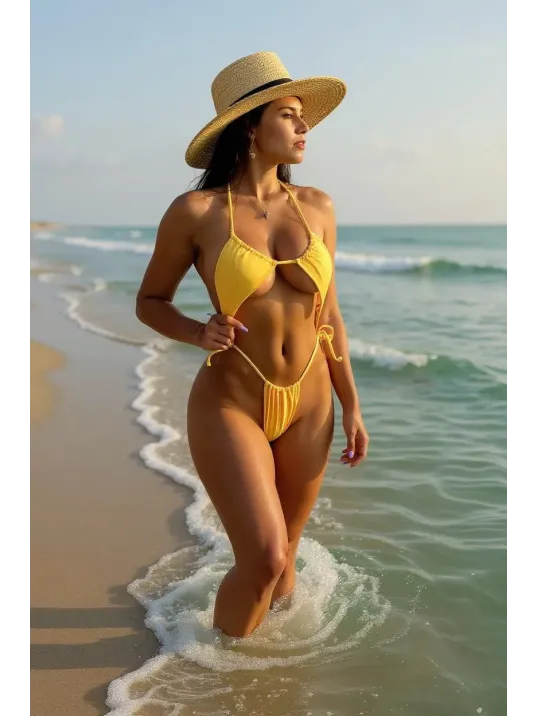 Kadın Sarı Yandan Bağlamalı Tangalı Üçgen Bikini Mayo Takımı – Modern, Konforlu Ve Günlük Kombinlere Uygun