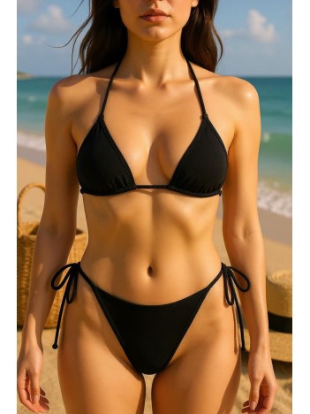 Kadın Siyah Yandan Ve Boyundan Bağlamalı Bikini Mayo Takımı – Modern, Konforlu Ve Günlük Kombinlere Uygun