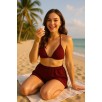 Kadın Bordo Şortlu Belden ve Boyundan Bağlamalı Bikini Takımı – Modern, Konforlu ve Günlük Kombinlere Uygun