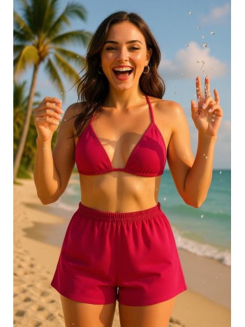 Kadın Fuşya Şortlu Belden Ve Boyundan Bağlamalı Bikini Takımı – Modern, Konforlu Ve Günlük Kombinlere Uygun