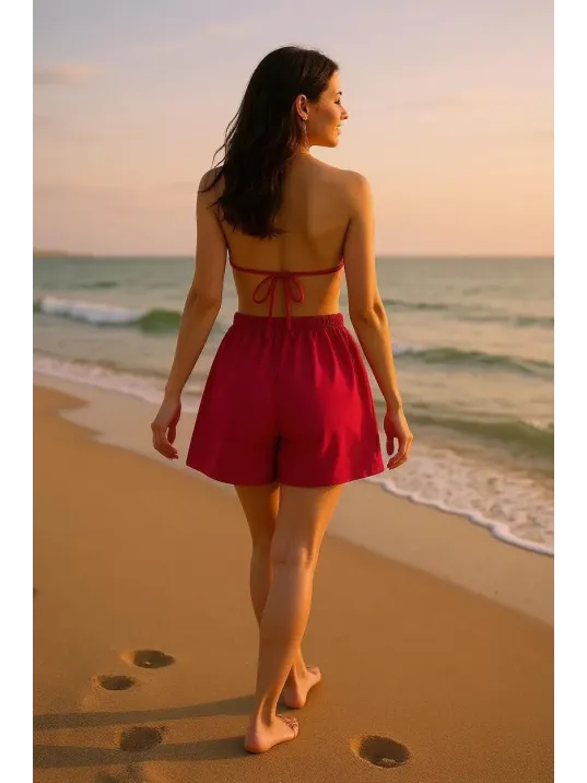 Kadın Fuşya Şortlu Belden Ve Boyundan Bağlamalı Bikini Takımı – Modern, Konforlu Ve Günlük Kombinlere Uygun