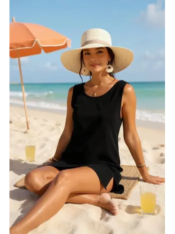 Kadın Siyah Sırt Detaylı Yırtmaçlı Plaj Elbisesi Pareo – Şık, Rahat Ve 4 Mevsim Kullanıma Uygun