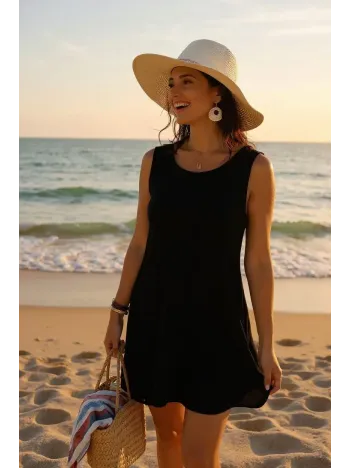 Kadın Siyah Sırt Detaylı Yırtmaçlı Plaj Elbisesi Pareo – Şık, Rahat Ve 4 Mevsim Kullanıma Uygun