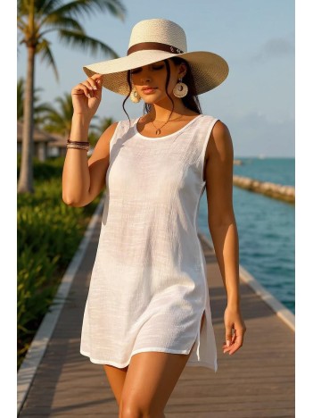 Kadın Beyaz Sırt Detaylı Yırtmaçlı Plaj Elbisesi Pareo – Şık, Rahat ve 4 Mevsim Kullanıma Uygun