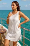 Kadın Beyaz Sırt Detaylı Yırtmaçlı Plaj Elbisesi Pareo – Şık, Rahat Ve 4 Mevsim Kullanıma Uygun