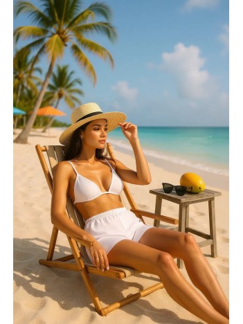 Kadın Beyaz Şortlu Belden ve Boyundan Bağlamalı Bikini Takımı – Modern, Konforlu ve Günlük Kombinlere Uygun