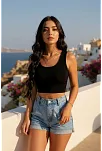 Kadın Siyah Kare Yaka Crop Top Bluz – Şık, Rahat Ve Kolay Kombinlenebilir