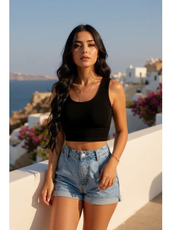 Kadın Siyah Kare Yaka Crop Top Bluz – Şık, Rahat Ve Kolay Kombinlenebilir
