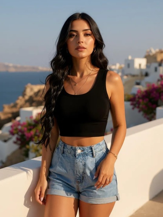 Kadın Siyah Kare Yaka Crop Top Bluz – Şık, Rahat ve Kolay Kombinlenebilir